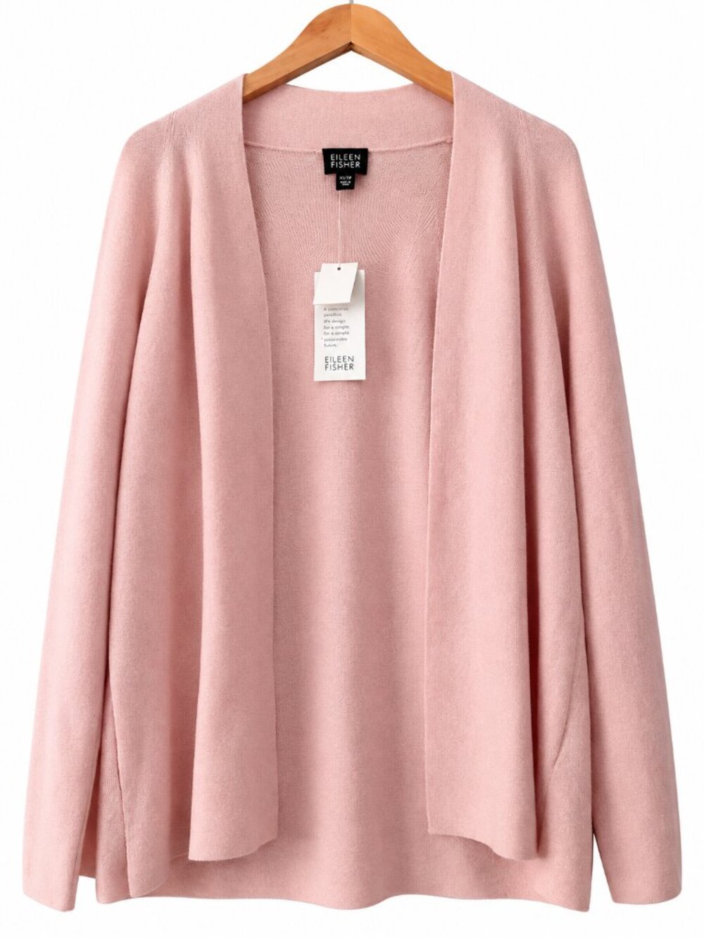 NWT Eileen Fisher Petal Pink 100% Merino Wool Italian Yarn Open Front Cardigan S
